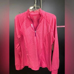 Reebok Slim Fit Quarter zip pullover athletic jacket,thumb hole,Heathered pink